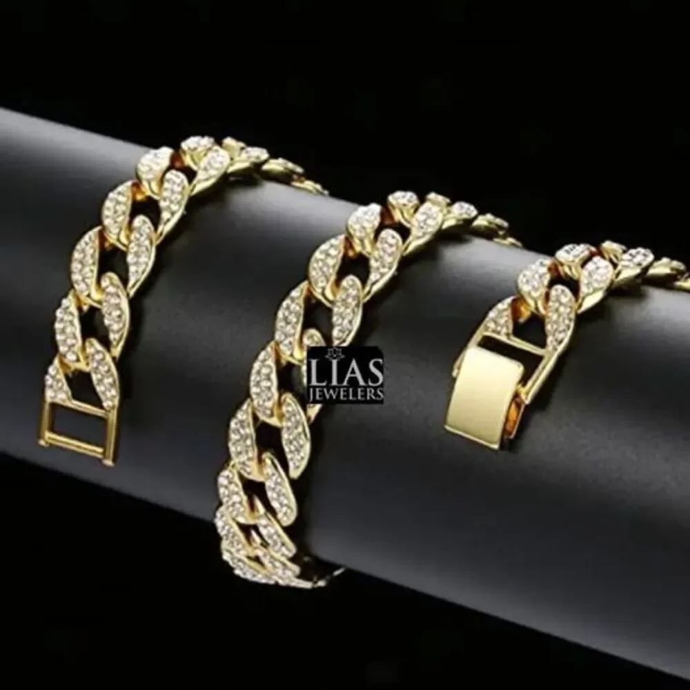 New 18k yellow gold Cuban link chain and bracelet